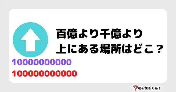 なぞなぞクイズ3052（小学生向けむずかしい）答え付き問題・無料・百億より千億より上にある場所はどこ？