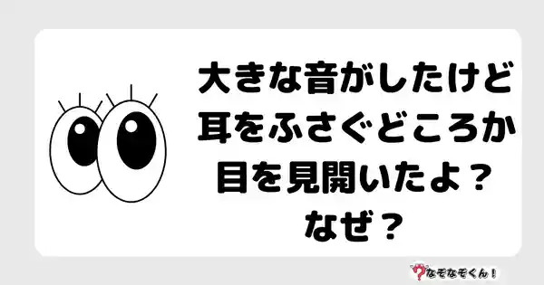 なぞなぞクイズ3085（小学生向けむずかしい）答え付き問題・無料・ 大きな音がしたけど、耳をふさぐどころか、目を見開いたよ？なぜ？