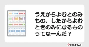 なぞなぞクイズ（幼稚園かんたん）1291イラスト・絵・ヒント・答え付き問題・無料・うえからよむとのみもの、したからよむときのみになるものってなーんだ？